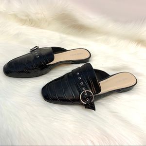 Nine West Faux Croc Embossed Mules Black Size 9.5